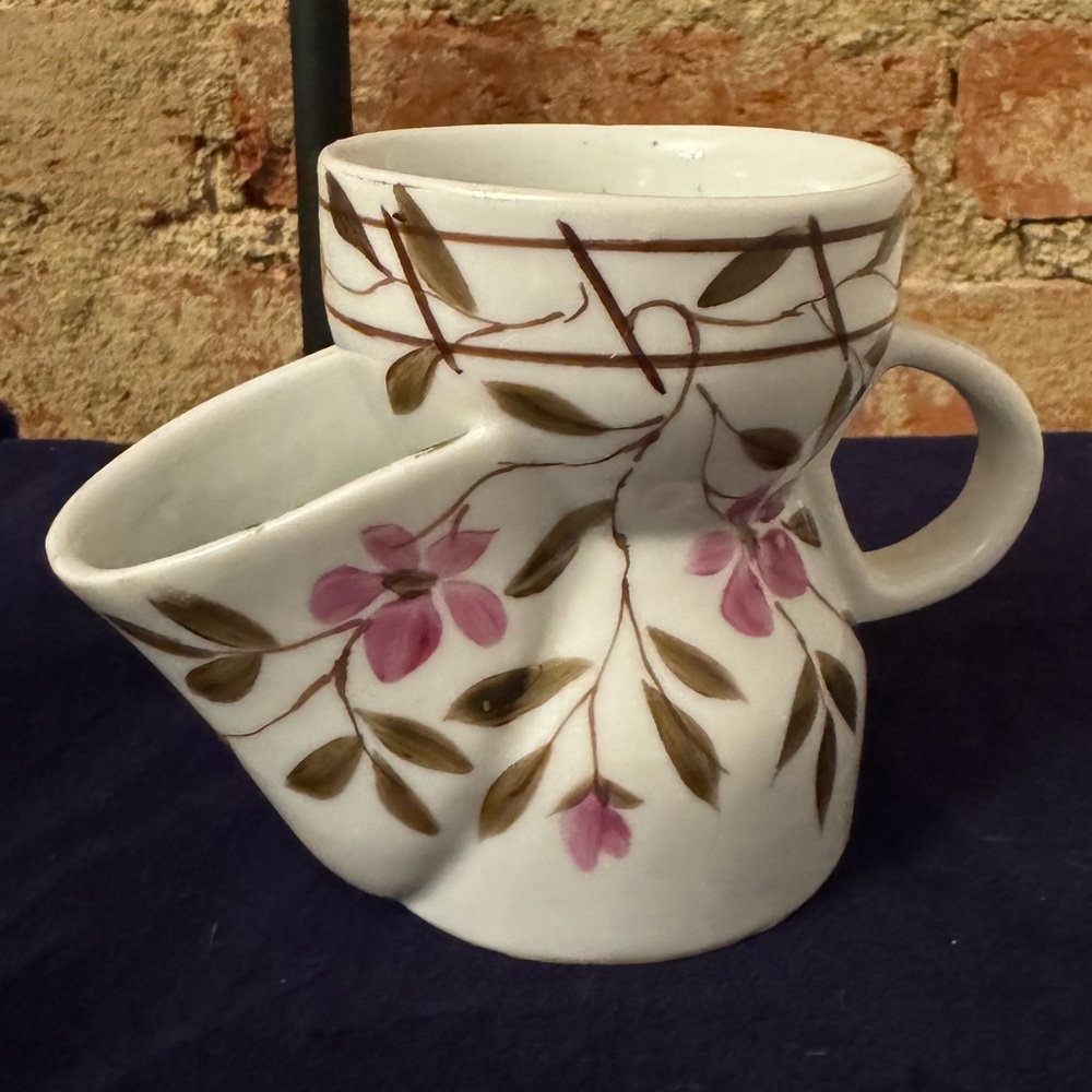 Shaving Scuttle Mug Vintage Handpainted Pink Flowers